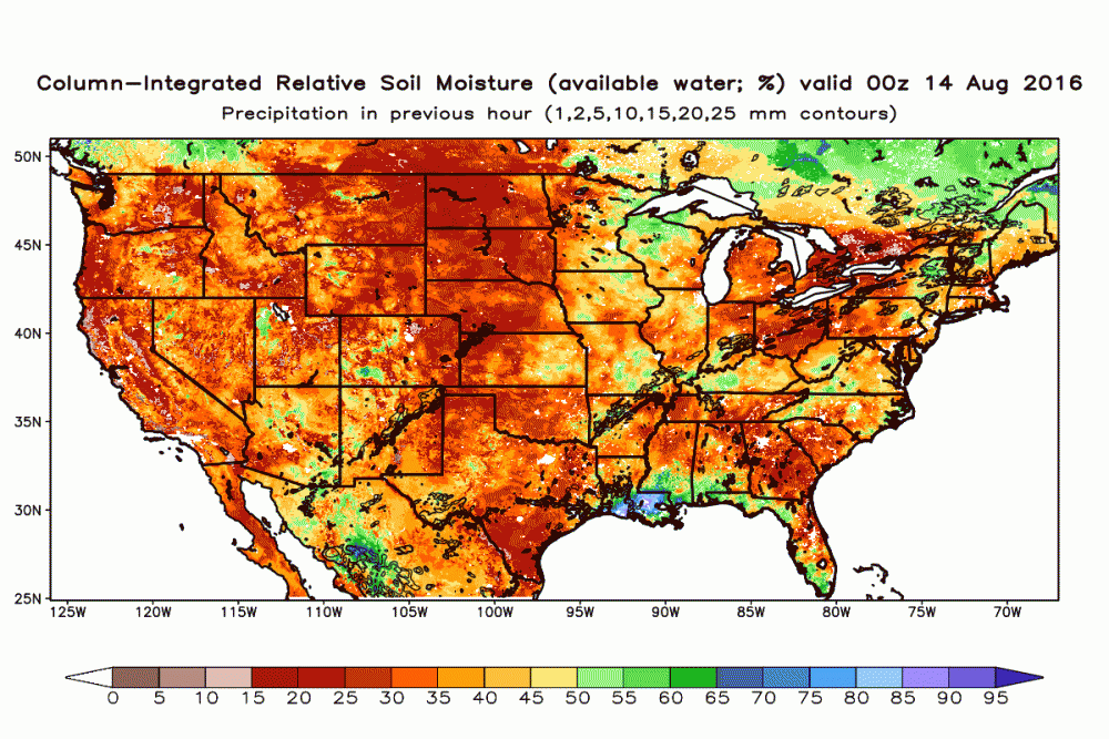 SPoRT-LIS 0-200 cm integrated relative soil moisture values valid at 00Z on 14 August 2016 following the heaviest precipitation.  Soil moisture values are above 90% in most areas, indicating major ongoing flooding across much of southern Louisiana.